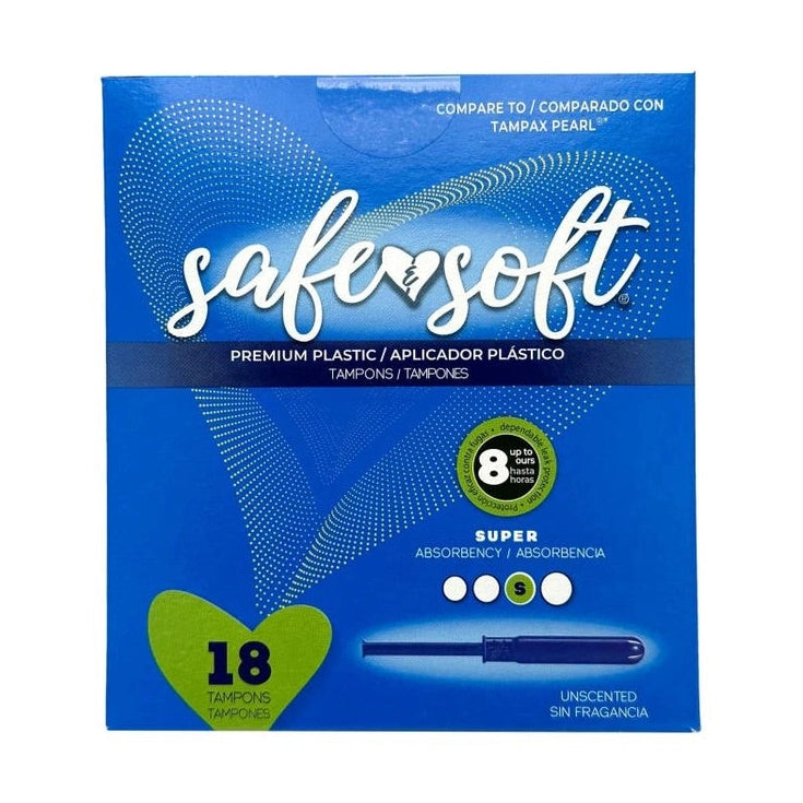 Box of "Safer Soft" tampons.